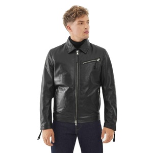 Chaqueta de Cuero Vacuno Genuino Vintage Premium Personalizada para Hombre, Ecológica, Estilo Urbano, Lavada con Lona, con Cremallera, Impermeable y Transpirable - Product Image 1