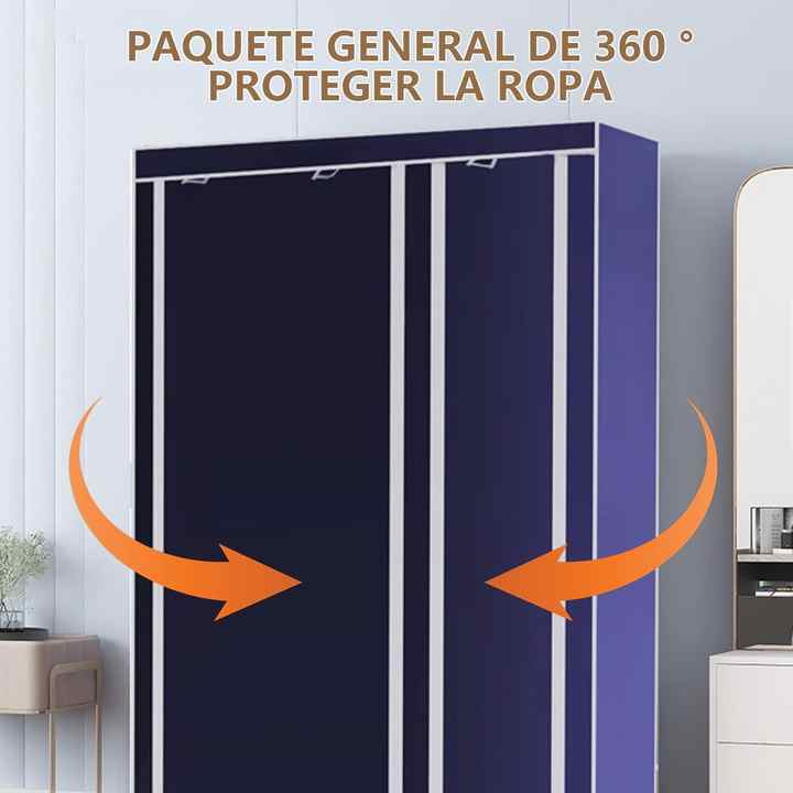 Guardarropa Armable Closet Portatil Blanco con Tela y Cortina - Mueble Organizador Perchero