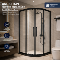 Cabine de douche moderne à coins arrondis avec deux portes coulissantes et cadre pour la séparation humide/sec dans les salles de bain compactes et l'utilisation hôtelière