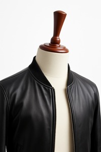 Blouson aviateur en cuir noir pour homme, coupe slim, style motard, classique, fait main, luxe, col montant, imperméable - Product Image 4