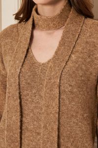 Ensemble pull et écharpe en tricot oversize à col en V pour femme – Tenue d'hiver élégante et décontractée en mélange de laine, coupe ample, deux pièces - Product Image 3