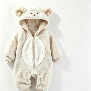 Combinaison bébé en peluche mouton crème personnalisée, combinaison bébé à capuche en polaire agneau, combinaison costume animal mouton pour nouveau-né - Product Image 4
