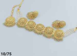 JOYERÍA DE COBRE TRADICIONAL Y DE MODA INDIA CONJUNTO DE JOYERÍA DE BODA NOVIA PARA MUJER CONJUNTO DE PENDIENTES Y COLLAR - Product Image 5