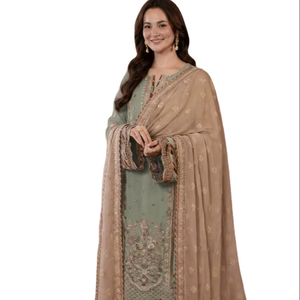 Traje/Conjunto Islámico Salwar Kameez de Tela Georgette Sintética Resistente con Bordado Elegante y Corte Recto a un Precio Razonable - Product Image 1