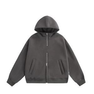 เสื้อฮู้ดดี้ผู้ชายคุณภาพสูง ผ้าฝ้าย 100% น้ำหนัก 400 กรัม ซิปแบบฟลีซ ลวดลายเรียบง่าย สไตล์วินเทจ ทรงครอป - Product Image 3