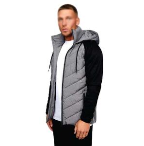 Custom Grey Coated Hooded <b>Patchwork</b> Puffer <b>Jacket</b> 100% Polyester Regular Sleeve Autumn <b>Jacket</b> with Zip Pockets OEM Manufacturer - Product Image 2