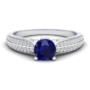 Bague REYES en or blanc 14 carats massif, sertie d'un saphir bleu de 0,75 carat, taille ronde, certifiée GRA, en moissanite, bijoux fins personnalisés - Product Image 1