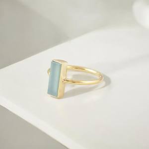 แหวนพลอยคาลซิโดนีสีน้ำที่สวยงามแหวนชุบทองทำด้วยมืออัญมณีธรรมชาติ925เครื่องประดับเงินสเตอร์ลิง - Product Image 3