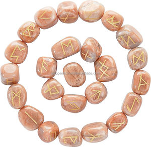 Gran oferta, juego de Runas de ágata de piedra lunar de melocotón de 25 piezas de alta calidad, piedras preciosas caídas de Feng Shui talladas para decoración del hogar - Product Image 1