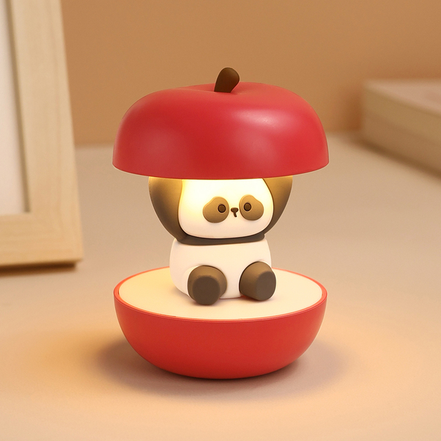 New Arrival Factory Portable USB Charge Desk Table Lamp Christmas Eve Cute Apple-Shaped Panda Night Light Led