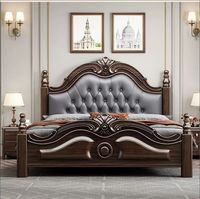 Ensemble de meubles de chambre à coucher en bois de teck massif, style européen moderne du milieu du siècle, personnalisé, en cuir, de luxe, pour hôtel