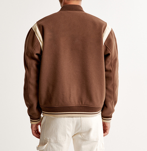 แจ็คเก็ตเบสบอลวาร์ซิตี้ผู้ชายแบบสั่งทำพิเศษ ผ้าแคนวาสสีน้ำตาลเบจ สไตล์เรโทรวินเทจแบบนักศึกษา ทนทาน แฟชั่นลำลอง - Product Image 2