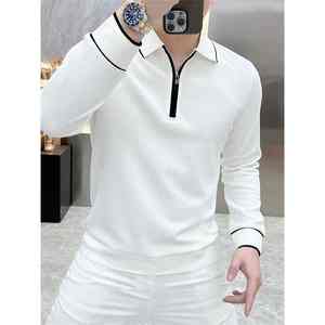 High Street Fashion Men Turn-Down Collar Media cremallera Camisetas Simple All-match Manga larga Otoño Invierno Tops elásticos - Product Image 3