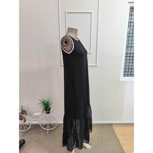 Women's Strappy Round Neck Long <b>Viscose</b> Two-Thread <b>Dress</b> with Chiffon Hem Detail, 35079 - Black - Product Image 6