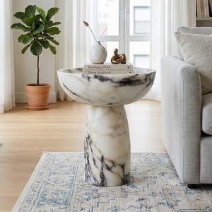 Table sur piétement en marbre blanc Calacatta de luxe, lavabo de salle de bain en pierre naturelle, vente en gros, mobilier de salle à manger moderne et décoration intérieure - Product Image 2