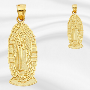 Medallón con Diseño Moderno de la Virgen de Guadalupe, Chapado en Oro Amarillo de 14k, con Piedras de Diamante, para Niños - Product Image 6