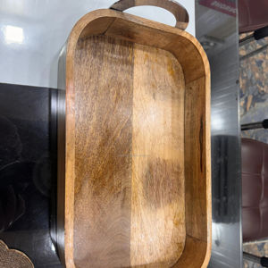 Décoration En Gros Rustique Grand Plateau En Bois Logo Gravé À La Main Taille Personnalisée Fer Métal Poignées De Service Poli - Product Image 1