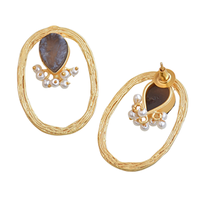 Boucles d'oreilles clous en laiton avec perles, vente en gros, design en pierre naturelle brute, finition laiton antique, style avant-gardiste, qualité supérieure, prêt pour le B2B - Product Image 2