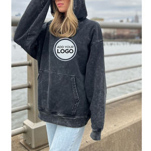 Hombres personalizados Vintage ácido lavado 100% algodón pulóver Casual sudadera en blanco negro lavado sudaderas con capucha - Product Image 4