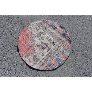 Tapis turc vintage de 2,3 pieds x 2,3 pieds, rouge, bleu, patchwork, laine, technique de tissage plat en latex pour les décorations de salon - Product Image 2