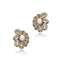 Perla flor forma diseño CZ piedra auténtico estilo otomano plata Stud pendientes venta al por mayor joyería turca hecha a mano