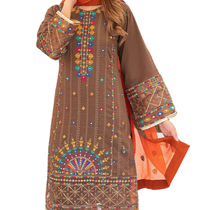Original Markenware Neue Modische Damen Lawn-Anzüge Traditionelle Party Ethnische Pakistanische Bestickte 3-teilige Shalwar Kameez Dupatta - Product Image 1