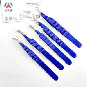 Pinzas de pestañas curvas de acero inoxidable con acabado azul Diamond Grip 14 CM Pinzas de extensión de pestañas largas 2025 - Product Image 1