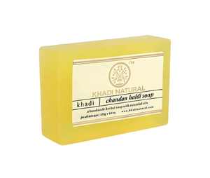 Jabón hecho a mano KHADI NATURAL Chandan Haldi 125g | Jabón Ayurvédico a base de hierbas para una piel brillante y nutrida - Product Image 3