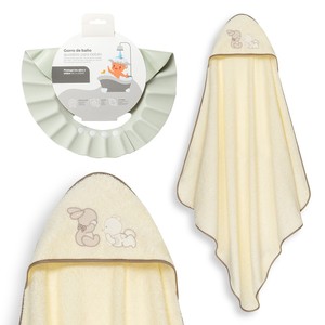 Toalla de Baño para Recién Nacidos 1X1 MT. Mod Osso Tumbado Conejito + Gorro de Algodón Beige con Diseño de Dibujos Animados para Baño - Product Image 1