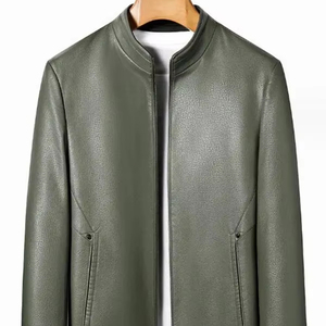 Veste en cuir mince pour hommes de haute qualité pour la veste de moto décorée de broderie d'hiver en gros - Product Image 1