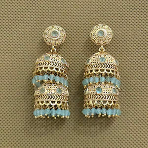 Pendientes antiguos Jhumki Latón chapado en oro Linda forma de luna Comprar en línea-Calidad de exportación - Product Image 2
