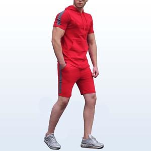 Conjuntos cortos para hombre, conjuntos de 2 piezas, chándales de verano, camiseta informal con capucha y pantalones cortos, Conjunto de camiseta atlética de entrenamiento muscular, conjunto de pantalones cortos - Product Image 5
