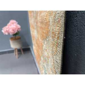 Turkish Vintage Small Rug 2.7x5.1 ft, <b>Brown</b> Orange Floral <b>Wool</b> Rug - Product Image 3