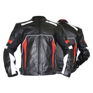 Veste de moto en cuir de vachette véritable noir de course sur route avec panneaux bleus Protections CE veste de moto pour hommes - Product Image 4