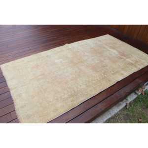 Vintage 3.8x7.3 ft Rug, Area Turkish Rug, <b>Brown</b> Red Abstract <b>Wool</b> Rug - Product Image 2