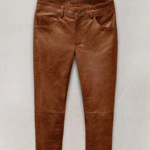 Pantalon en cuir décontracté 100% haute qualité, braguette boutonnée, longueur classique - Tissu de qualité supérieure, séchage rapide, coupe-vent, respirant - Product Image 1