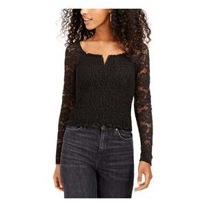 Top in Pizzo Nero con Arricciature Crave Fame Junior, Cotone Satinato, Vestibilità Ampia, Stile Vintage, Taglie dalla S alla XL, per Feste e Stagione Estiva - Product Image 1