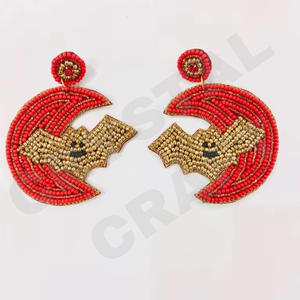 HSWE Boucles d'oreilles vintage perlées pour femmes Patriotic Orange White Blue pour les mariages ou le Memorial Day - Product Image 2