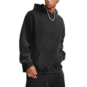 2025 Unisex Sudadera con capucha desgastada Juego de lavado ácido de gran tamaño con logotipo bordado personalizado Básicos de lavado ácido de invierno para hombres, mezcla de algodón - Product Image 1