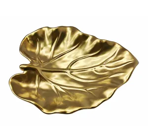 Vaisselle de table décorative Golden Leaf-Plateau de service en aluminium et métal pour fruits, collations et pain pour usage domestique - Product Image 3