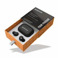 Boîte coulissante en carton rigide avec logo personnalisé, pelliculage mat, gaufrage, doublure en mousse et ruban de tirage pour emballage électronique d'écouteurs