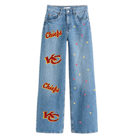 Jean en denim respirant taille haute ample et long pour femme, idéal pour le printemps, les tenues décontractées et les jours de match de baseball