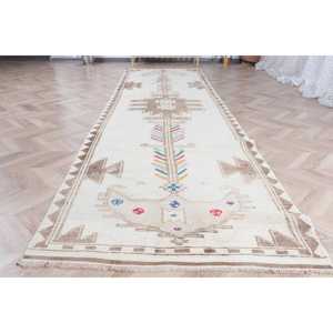 Tapis vintage 0,3 x 11,8 pieds, tapis Herki, tapis blanc à pois en laine - Product Image 2