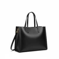 Tas Tote Kulit Asli Hitam Vintage Wanita, Geometris, Dua Resleting, Tahan Air, untuk Laptop, Kerja, dan Selempang