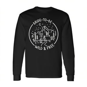 T-shirt a maniche lunghe Bride To Be Wild And Free, design da campeggio, girocollo da donna per adulti - Product Image 2
