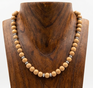Collier en perles de bois naturelles parfumées de 18 pouces pour femmes, noué à la main, design géométrique, argent tibétain, or 24 carats, cadeau - Product Image 5