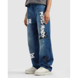 กางเกงยีนส์ทรงตรงสไตล์วินเทจ Rebel ผ้าเดนิมถักหลวมๆ ปักลายเพชร ล้างสีแบบ Stonewashed สไตล์ฮิปฮอป สำหรับฤดูหนาว สีอ่อนและสีเข้ม - Product Image 3