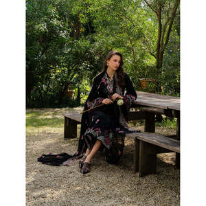 Conjunto de 3 Piezas para Mujer, Estilo Étnico, Transpirable, Camisa Bordada de Cuello Alto hasta el Tobillo, Dupatta Bordada en Tela Khaddi, Anarkali - Product Image 3