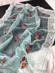 Pure & Soft <b>Organza</b> <b>Silk</b> Sarees with Multi Embroidery Work Butta with Panel Nd Fancy Lave Border Nd Latkan.. - Product Image 4