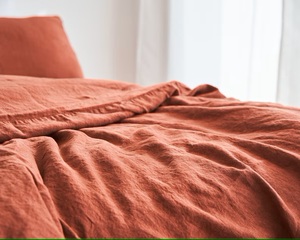 Juego de Funda Nórdica Antiestática de Lino Puro 200TC Personalizado, 3 Piezas, Rojo Ladrillo - Hilo Sólido Lavado, para Tamaños King/Queen, Hogar, Hotel, Hospital - Product Image 6
